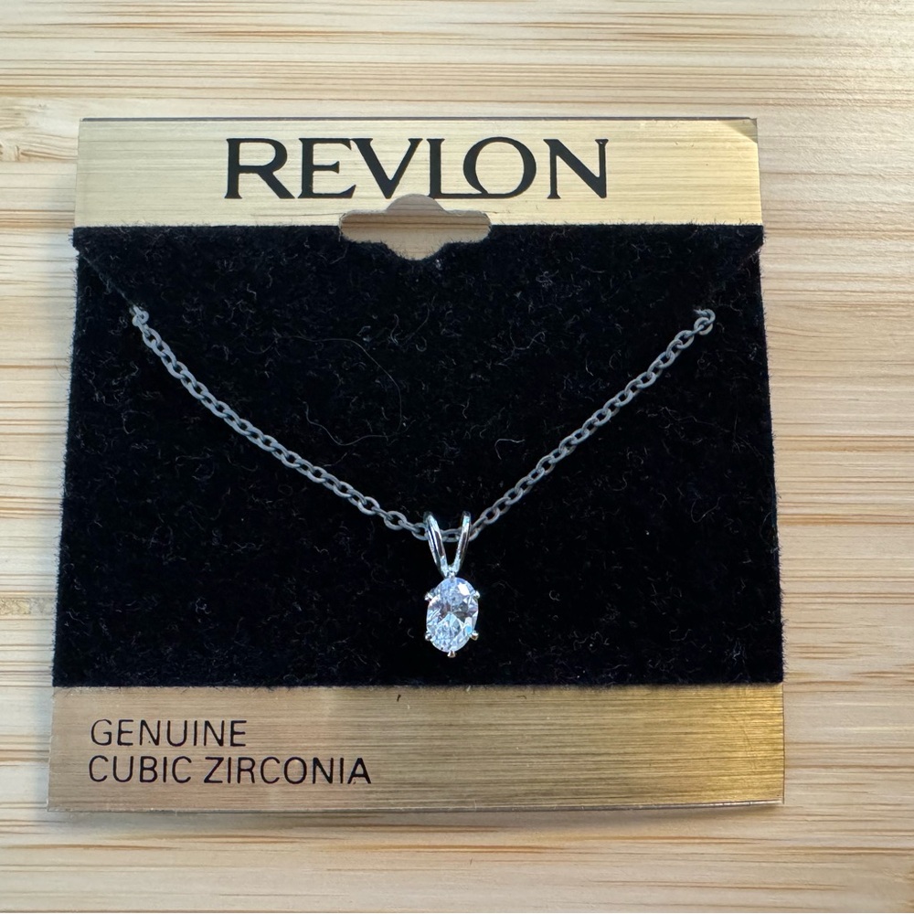 Revlon Silver Necklace with Cubic Zirconia Pendant